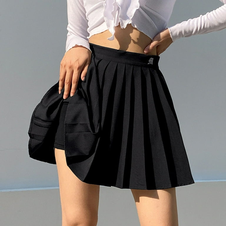 Women s Skirts Solid Color Letters Embroidered Pleated Half Skirt Walmart