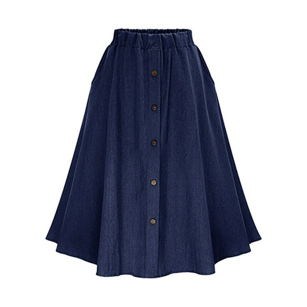 Esho - Women High Waist Button Down A-Line Midi Skirt Casual Pleated Denim  Skirts - Walmart.com - Walmart.com