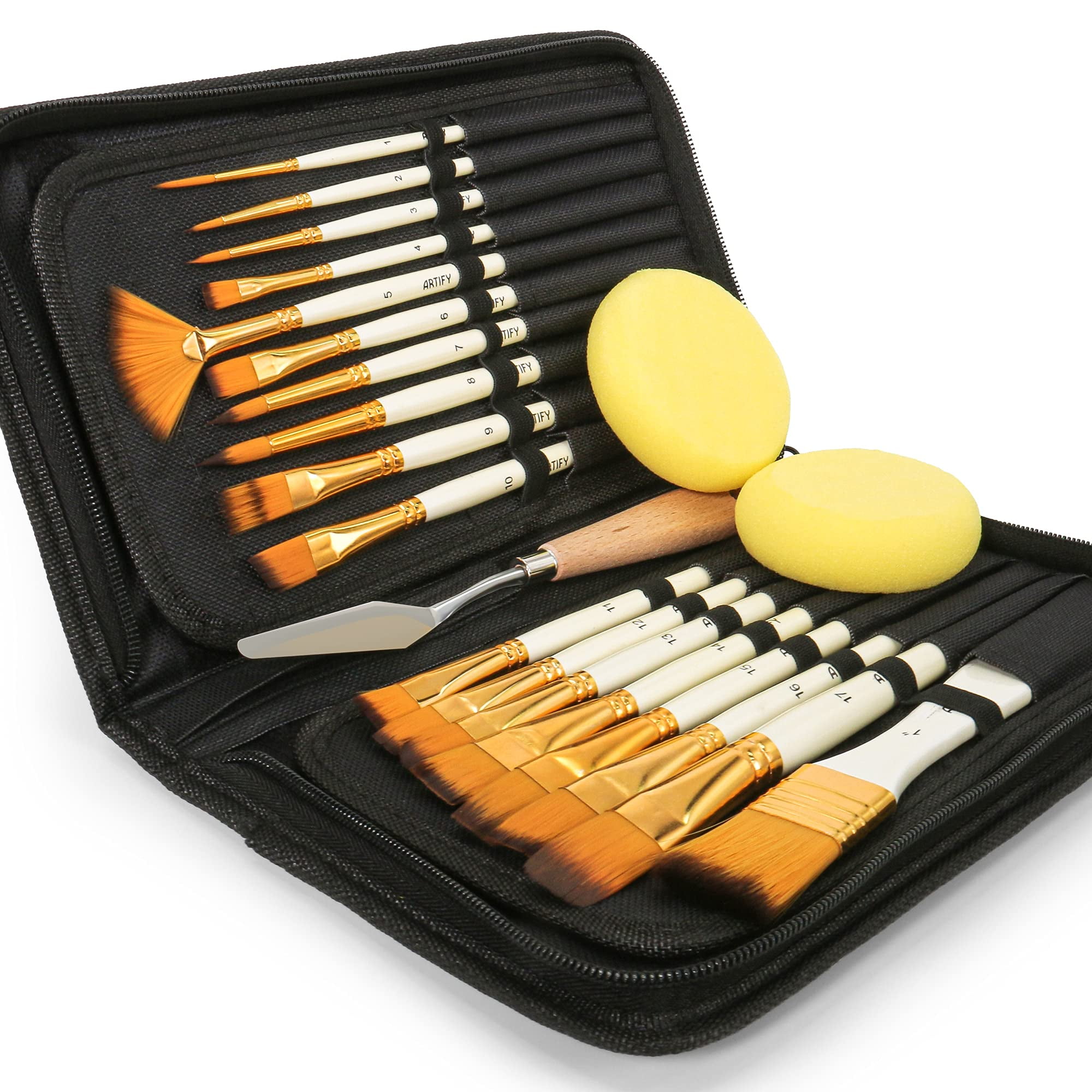 ARTIFY 18 Pieces Paint Brush Set, Intermediate Series, Includes PopUp Carrying Case with