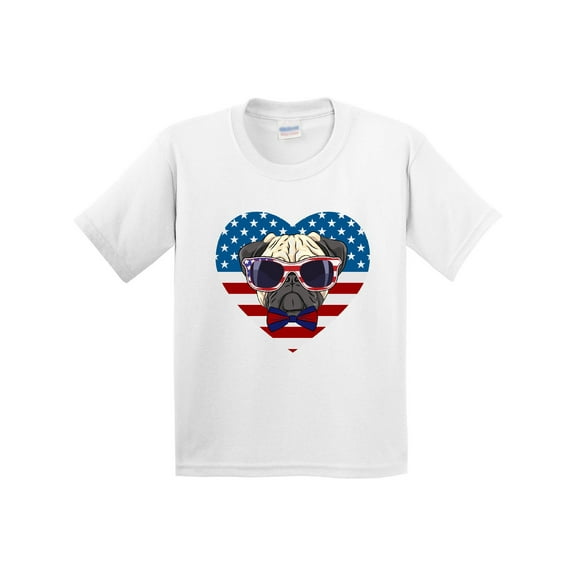 Inktastic Pug Dog Patriotic Us Flag Heart Youth T-Shirt