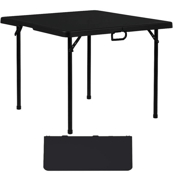 BTExpert 34" Square Folding Card Table Fold in Half Utility Commercial Table Indoor Outdoor Picnic Party Camping HDPE Black Plastic Foldable