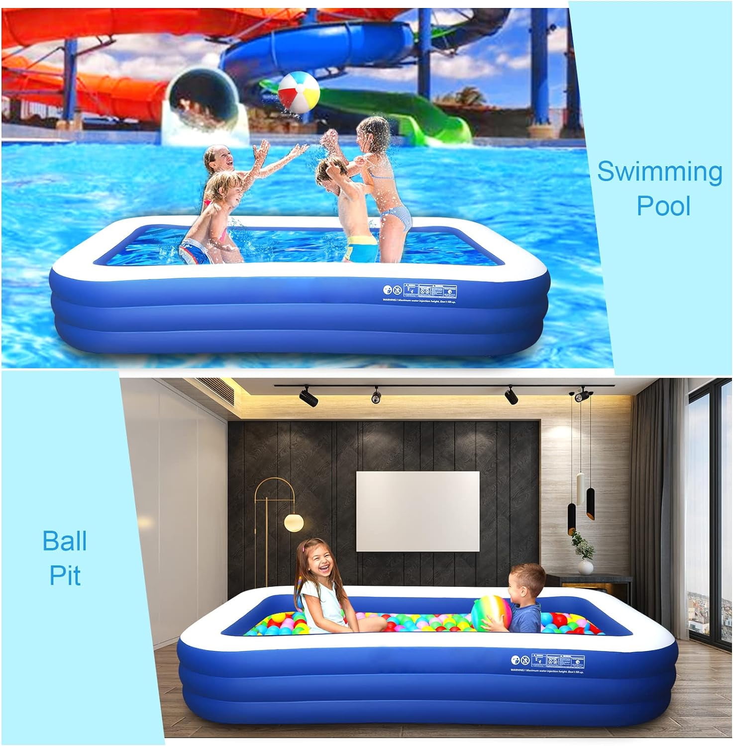 KABUQI Kiddie Pool Rectangle 6.29” 22” Swimming Pools