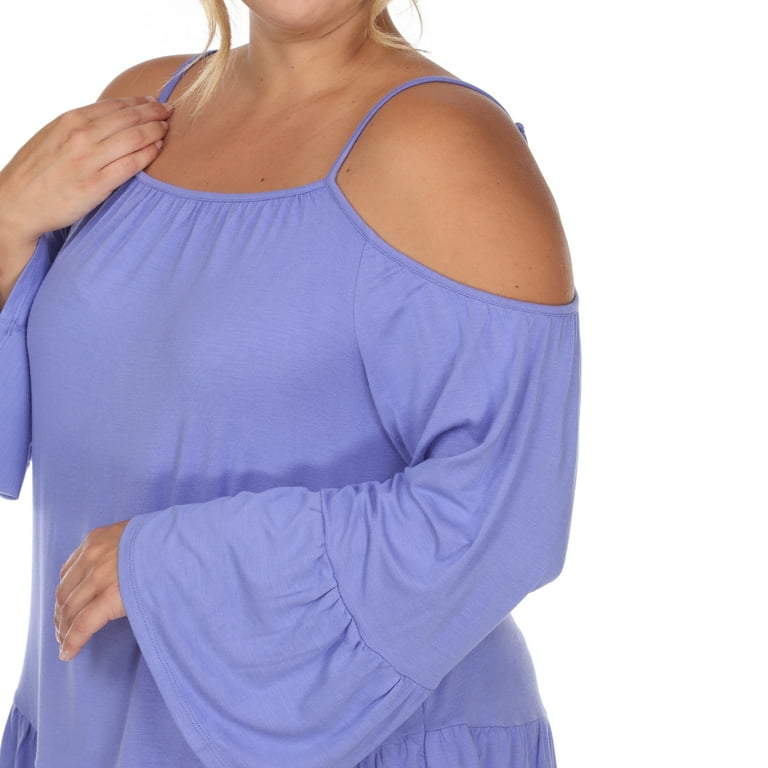 White Mark Women's Plus Size Cold Shoulder Ruffle Sleeve Top