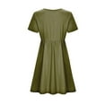 thumbnail image 4 of safuny Women's Tea Length Cotton Linen Dress Solid Vacation Fashion 3/4 Sleeves Winter Autumn Dress Boat Neck Elegant Leisure Comfy Green XXXL, 4 of 5