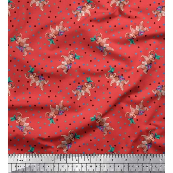 Soimoi Cotton Cambric Fabric Dot & Elephant Nursery Themes Printed Craft Fabric by the Yard 42 Inch Wide