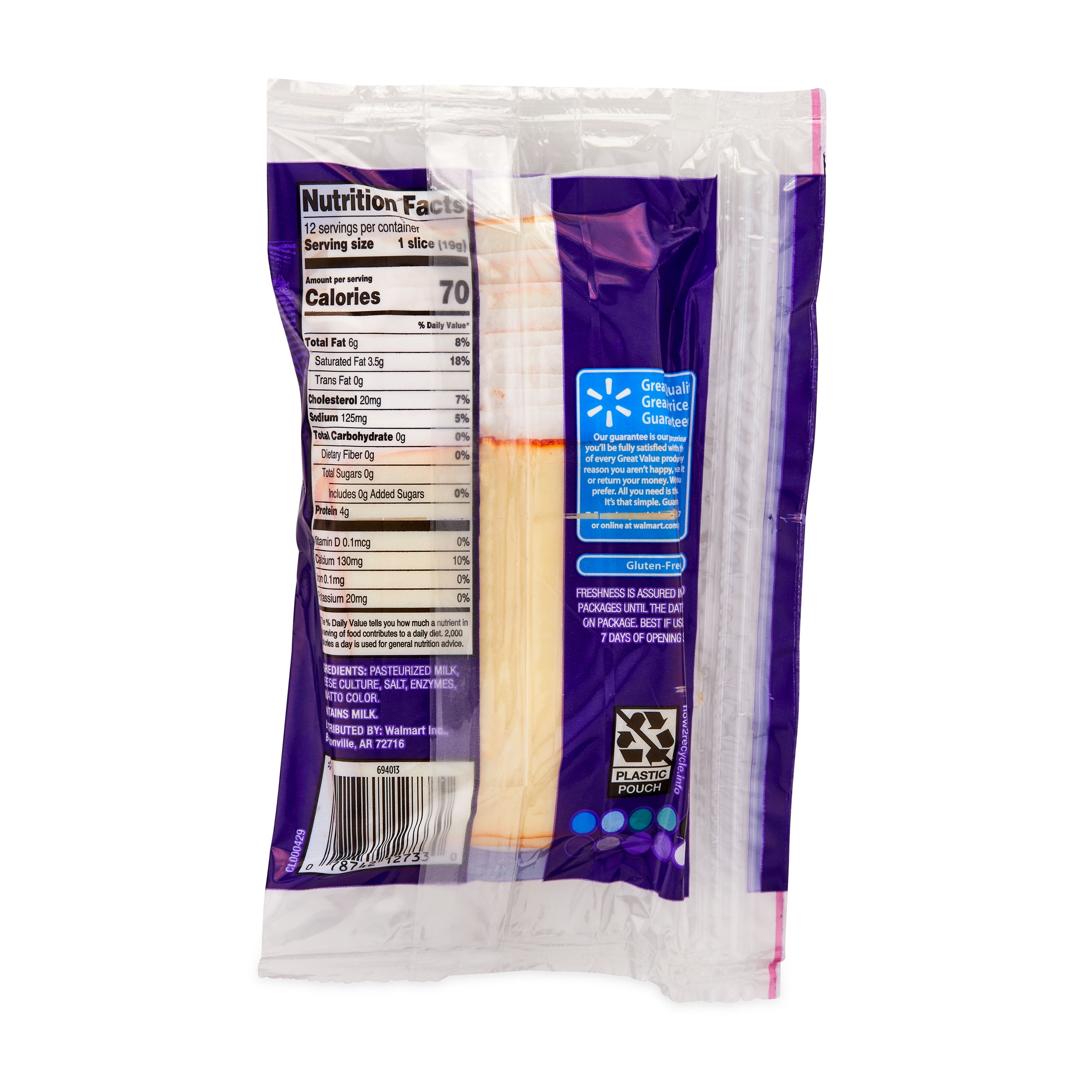 Great Value Muenster Deli Style Sliced Cheese, 8 oz, 12 Slices