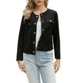 thumbnail image 2 of INSPIRE CHIC Cropped Jacket for Women's Collarless Long Sleeve Button Down Vintage Casual Coat Jackets Black XS, 2 of 6