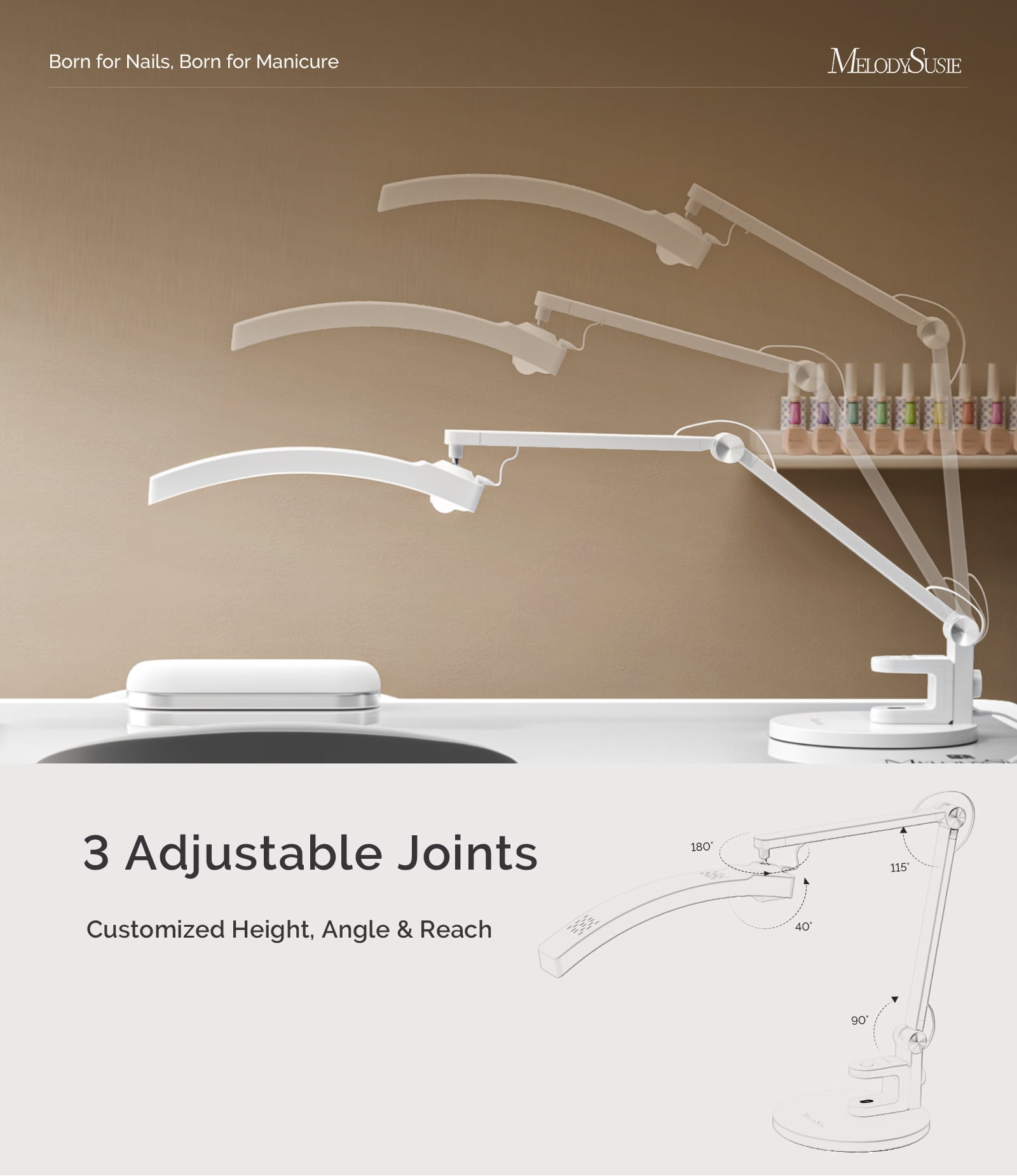 MelodySusie LED Manicure Table Lamp for Nail Techs, S-Pro29G Professional Nail Desk Light with Magnetic UV Curing Lamp