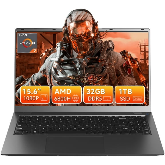 BREB 15.6" FHD Gaming Laptop - AMD Ryzen 7 6800H, 32GB DDR5, 1TB SSD, Fingerprint Unlock, Backlit Keyboard, PD Charging