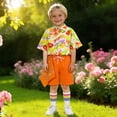 thumbnail image 5 of FYEGRE Boys Outfit with Short Sleeve Top, Casual Shorts & Socks, Cute Playful Ensemble for Spring/Summer, Family Gatherings & School Events Orange 13-14 Years, 5 of 6