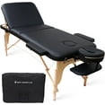 thumbnail image 1 of Extra-Wide Portable Massage Table, 3 Folding Professional SPA Massage Bed with Thick Cushion. 73" Length, 28" Width Height Adjustable SPA Bed with Face Cradle, Arm Rests & Carrying Bag (Beech, Black), 1 of 8