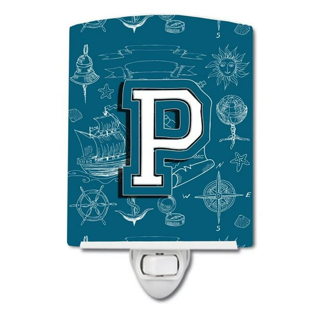 Carolines Treasures CJ2014-PCNL Letter P Sea Doodles Initial Alphabet Ceramic Night Light