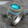 thumbnail image 2 of Skymirror Men Ring Blue Rhinestone Faux Turquoise Sparkling Vintage Wedding Band Ring Jewelry Gifts, 2 of 8