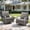 2 Swivel Chairs, variant on POCASSY Outdoor 75" Width 3 Seater Sofa with Cushions, All Weather Patio Brown Wicker Sofa Outdoor Couch Furniture for Porch, Deck, Garden, Blue