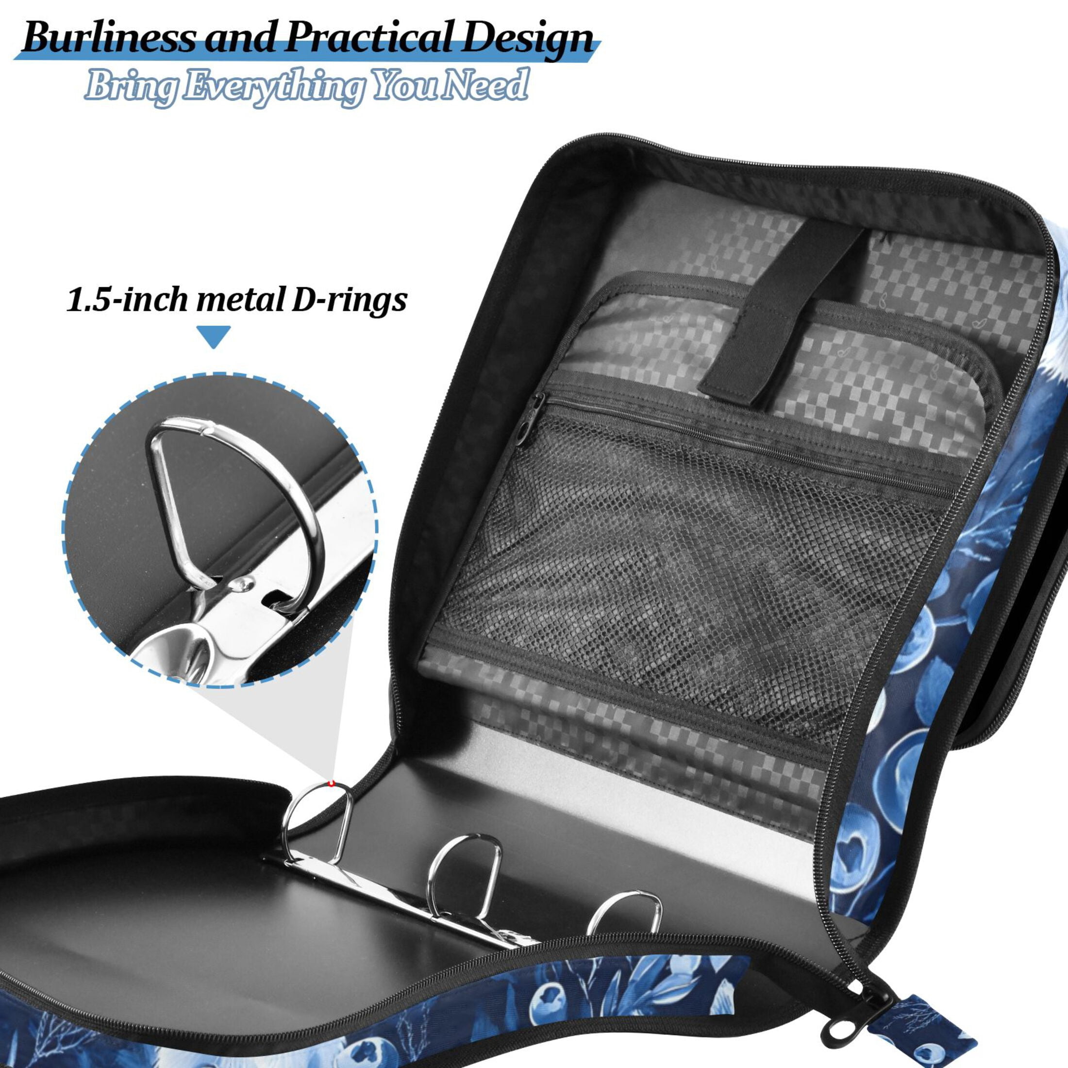 ALAZA Zipper Binder Fox in Blueberries 3 Ring Trapper Keeper File Folder Organizer Bag