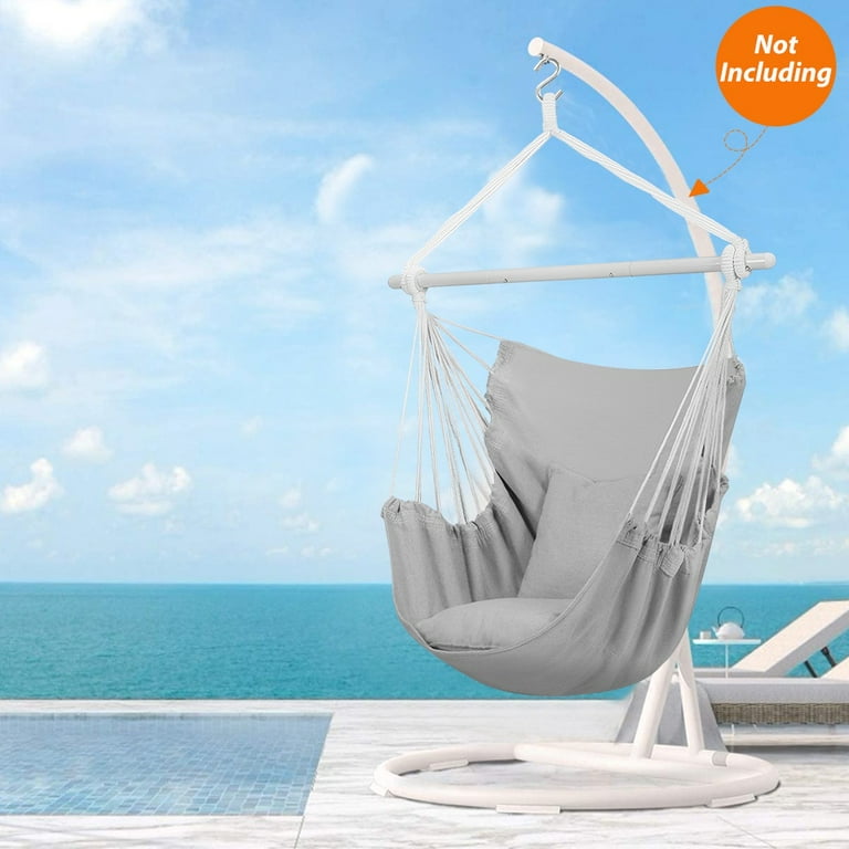 Large Hammock Chair Swing Relax Hanging Rope Swing Chair with Detachable Metal Support Bar Two Seat Cushions Cotton Hammock Chair Swing Seat for
