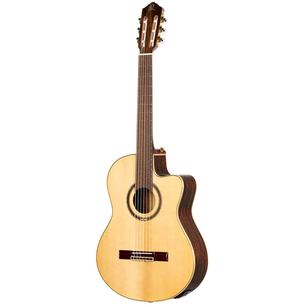 Ortega Guitars 6 String Performer Series Solid Top Slim Neck Acoustic-Electric Nylon Classical Guitar w/Bag, Right (RCE138SN)