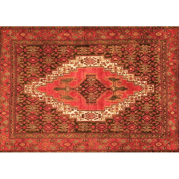 Ahgly Company Indoor Rectangle Medallion Orange Traditional Area Rugs, 3' x 5'