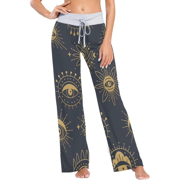 GZHJMY Women's Pajama Pants Gold Evil Eye Doodle Comfy Stretch Sleepwear Essentials womens Lightweight Lounge Terry Pajama Pant, X-Large