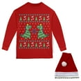 thumbnail image 2 of Tree Rex T Rex Ugly Christmas Sweater Big Kids Long Sleeve T Shirt with Santa Hat, 2 of 4