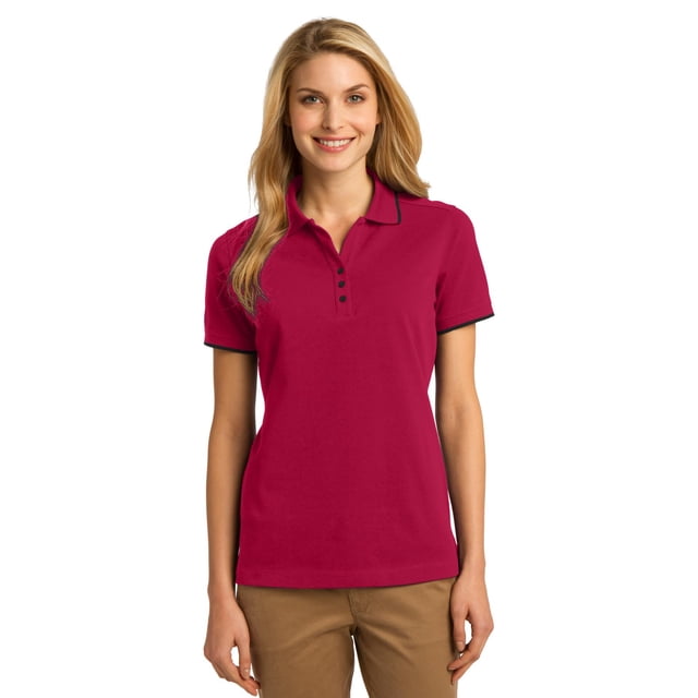 DESCATALOGADO Port Authority Polo de secado rápido con ribete para mujer L Rojo/ Negro azabache Autoridad Portuaria L454