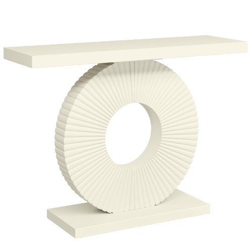 40" Modern White Console Table with Sculptural Geometric Base - Slim Entryway, Sofa & Hallway Accent Table for Living Room