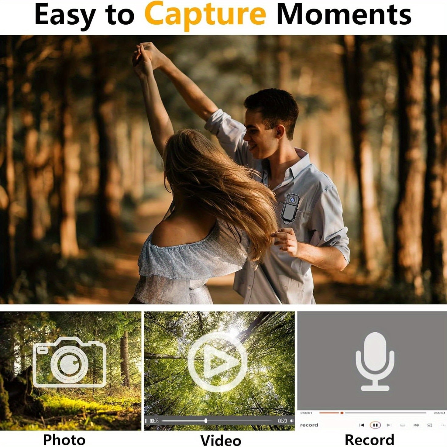 Miniature Body Camera, Thumb-Sized Wearable Camera with Audio Video Recording, Hands-Free POV Vlogging Camera for Hiking, Fishing, Travel, Outdoor Adventure Gear