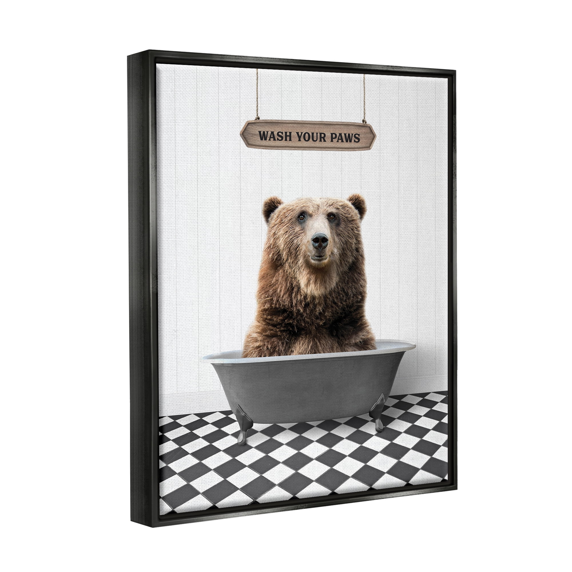 Stupell Industries Rustic Wash Your Paws Animals & Insects Painting Black Floater Framed Art Print Wall Art, 25 x 31
