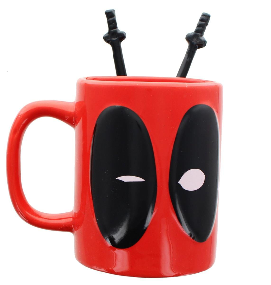 Deadpool Coffee Mug with Sword Stirring Spoons