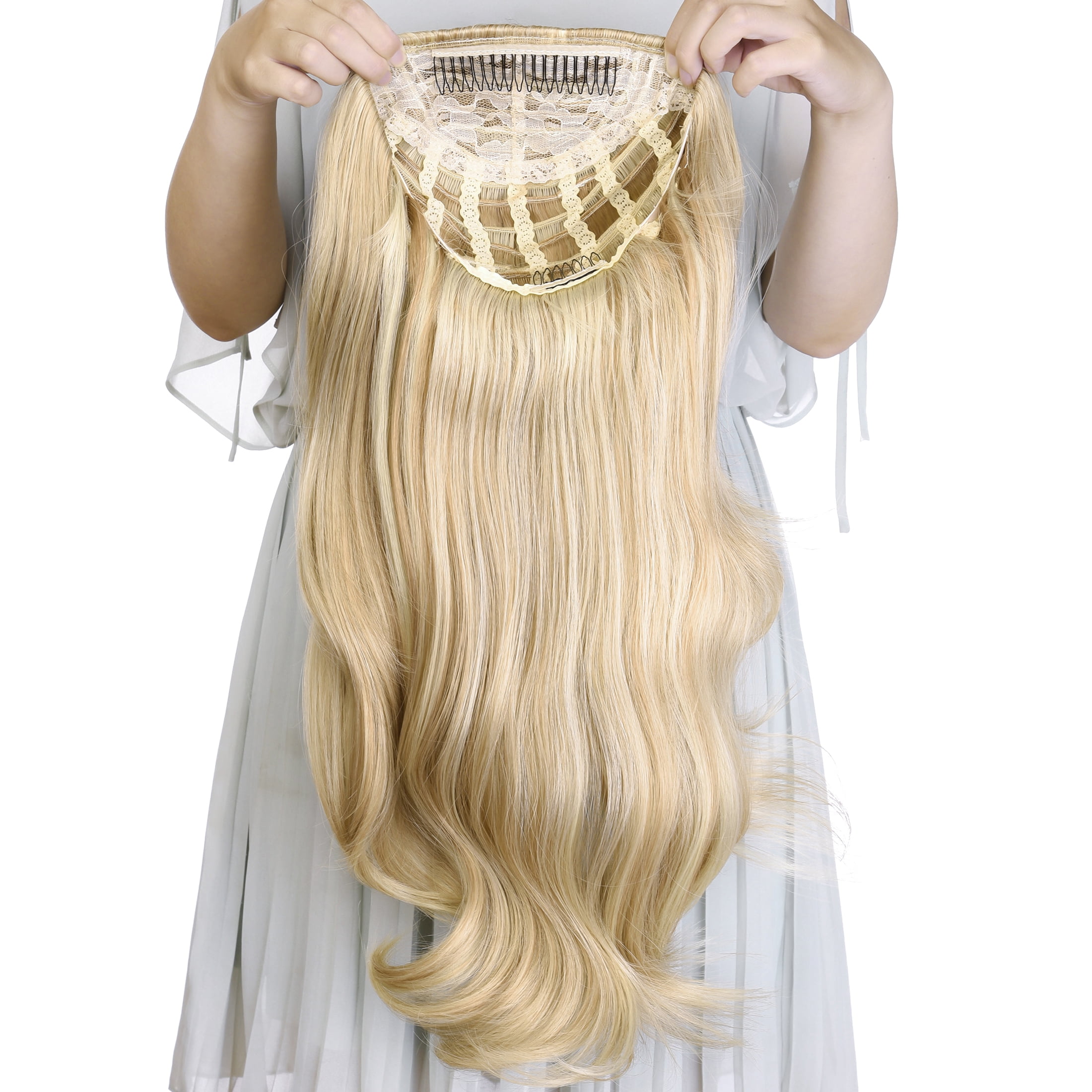 Silike 24" Long Wavy Clip in Half Head Tied Wig Premium Japanese Synthetic Fibers Hair Extensions for Women, 210g, Natural Looking Voluminous Waves for Added Length & Thickness, Heat Resistant