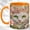 Orange, variant on White Cat Face Coffee Mug, Floral Cat Mug, Ceramic 11 oz