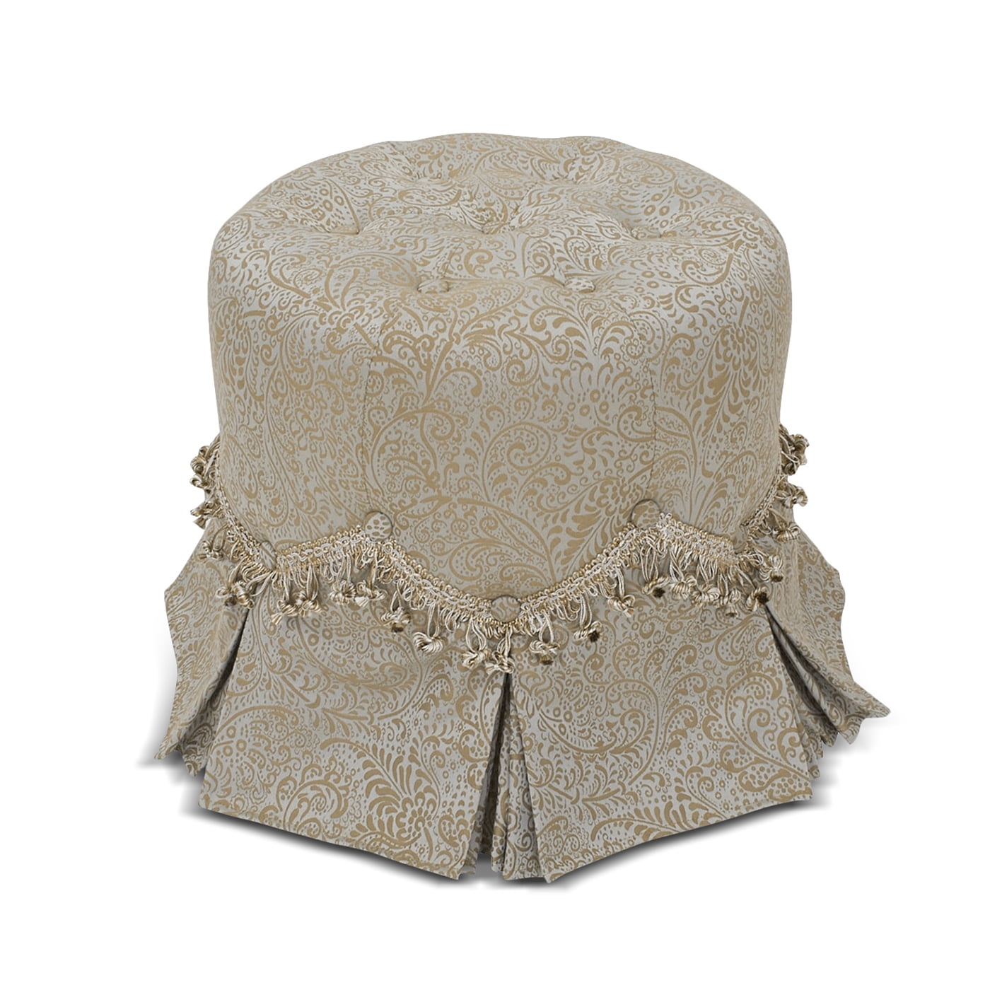 Polly Tufted Round Vanity Stool Pleated Skirt, Teal Tan