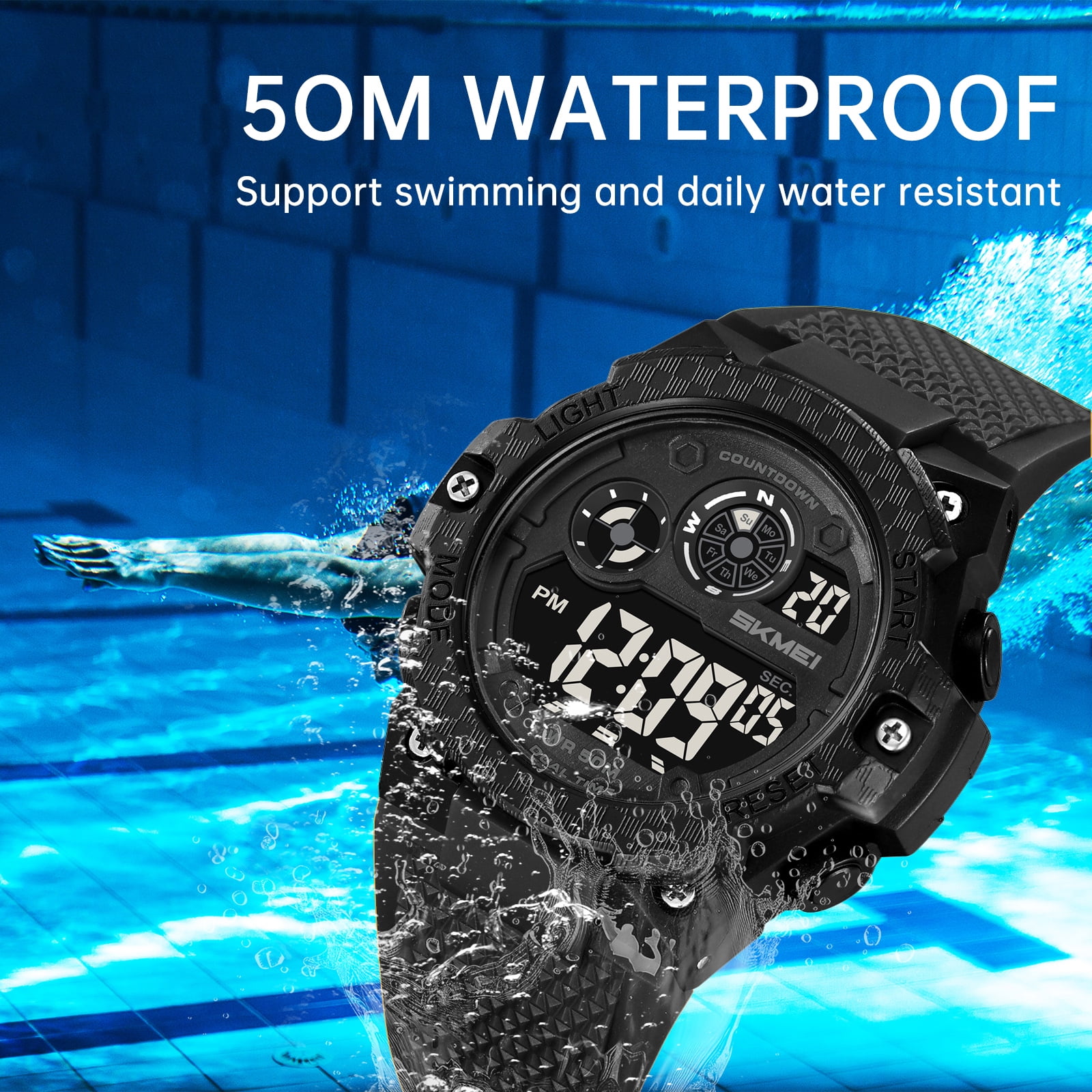 SKMEI Mens Military Multifunction Digital LED Watch 50m Waterproof Alarm Outdoors Sports Watch
