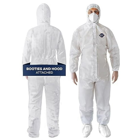 Medical Nation Disposable Hazmat Suit with Hood and Boots, 2XL, Heavy-Duty, Breathable & Water-Resistant Coverall, White, 1-Pack