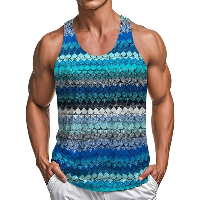 Tops de Trabajo de Verano, Hombres Sexy Hueco Fuera Rayas Cuello Redondo sin Mangas Suelto Estilo de Playa Superior para Casual
