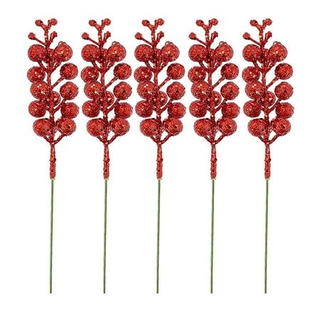 

npkgvia Clearance 5pcs Christmas Imitation Berries Simulation Berry Picks Holly Berry Branch Christmas Picks And Sprays Wedding Decorations For Party Winter Foam Red