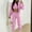Sport suit2-Pink, variant on Homenesgenics Womens Pajama Sets Casual Fashion Flannel Solid Color Buttons V-Neck Long Sleeve Coat Vest Pants Three Piece Set