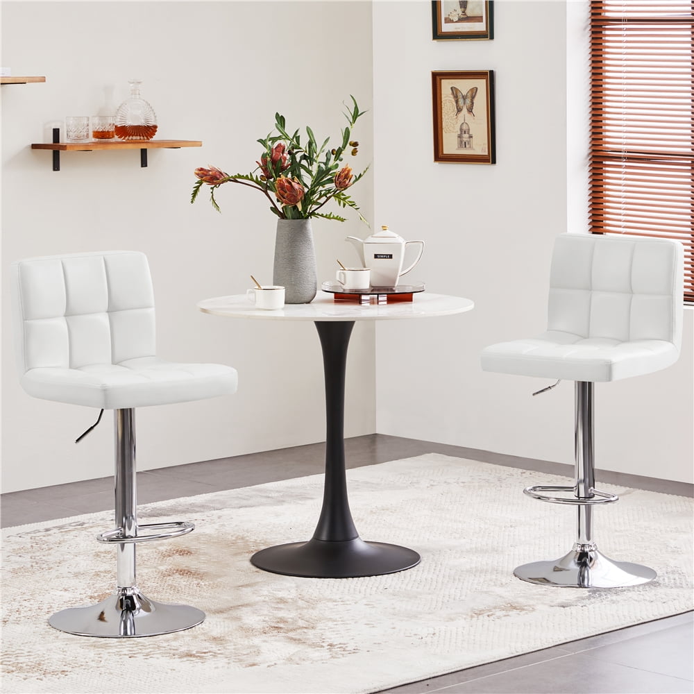 Renwick PU Leather Height Adjustable Bar Stool with Backrest, White