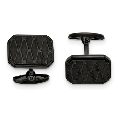 15.99mm Stainless Steel Brushed and Polished Black Ip-plated Cuff Links