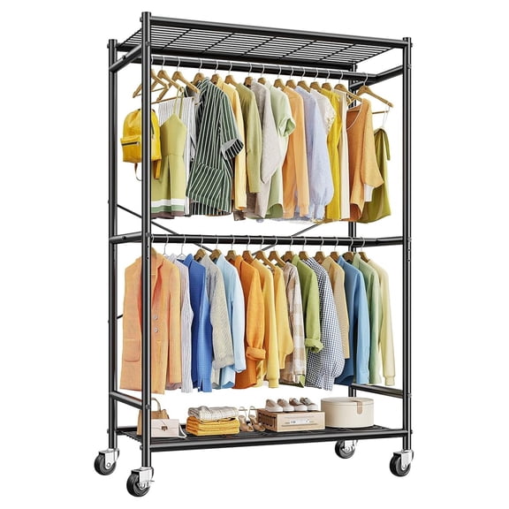 80.32" H Clothes Rack,Rolling Clothing Racks for Hanging Clothes Heavy Duty Portable Garment Rack with Wheels 35.4" Wx15.75 Dx80.32 H,Black