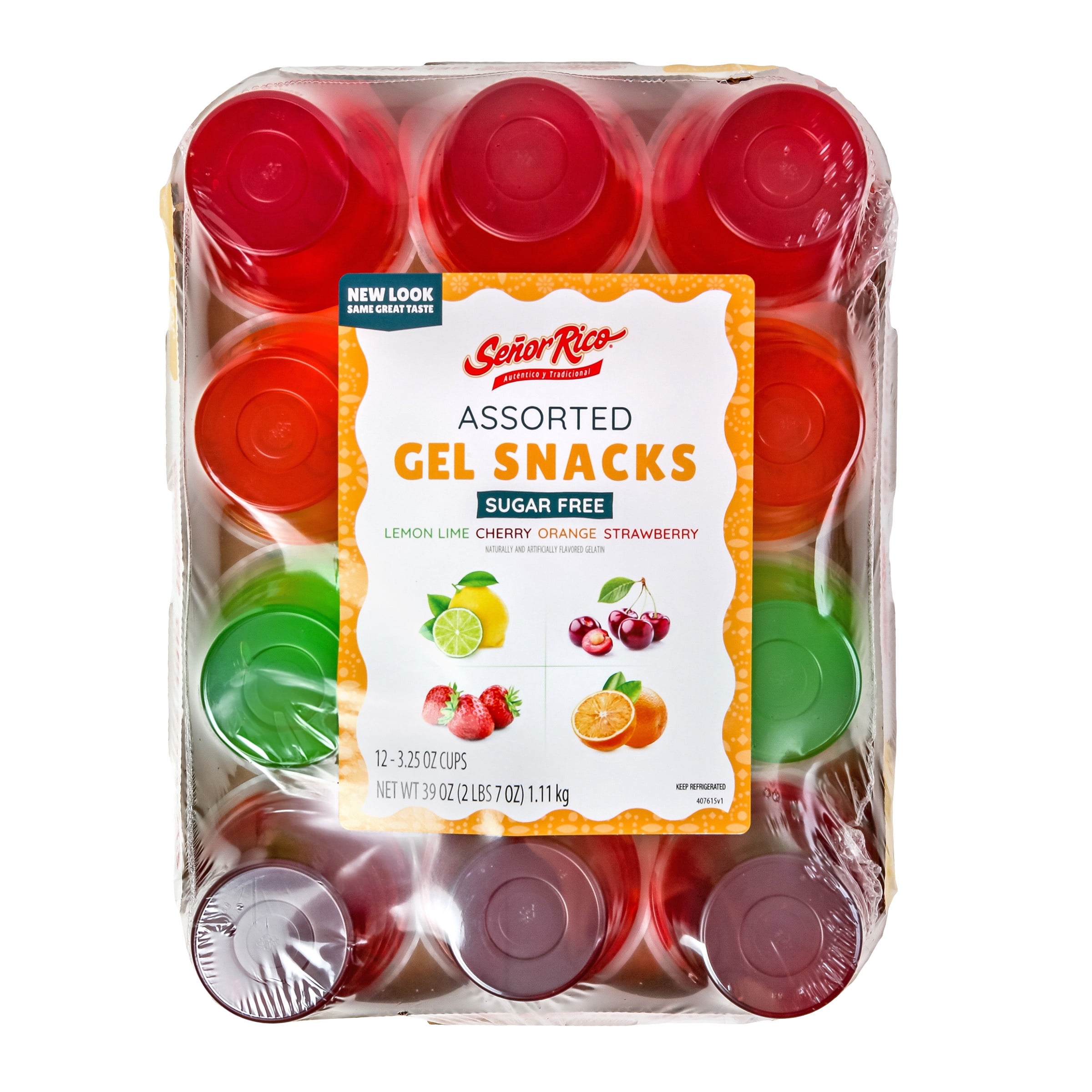 Senor Rico Sugar Free Gelatins, 12 Count Assorted Flavor Cups, Refrigerated, Gluten-Free