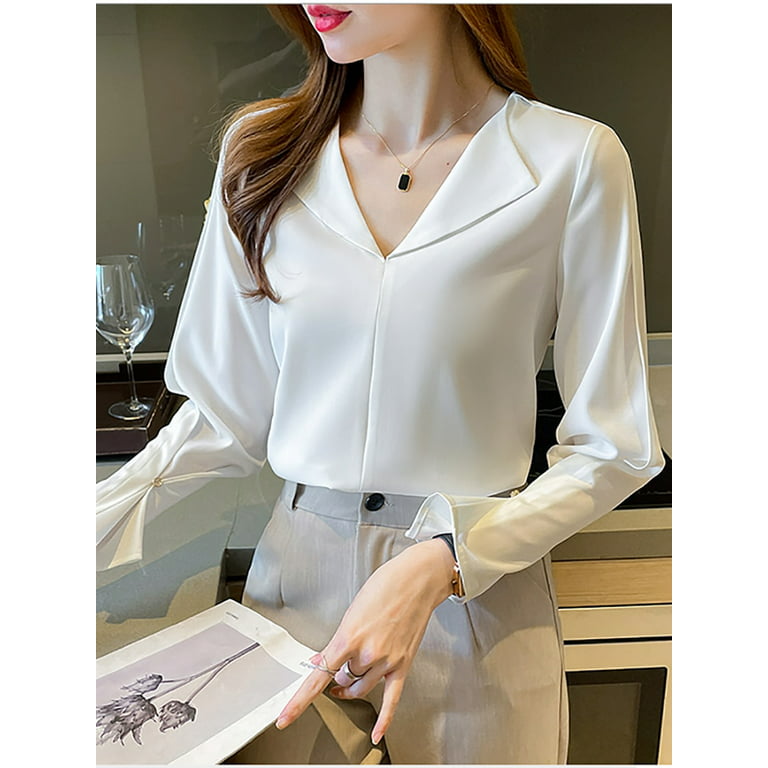 PIKADINGNIS Women Blouses Office Lady Cotton Minimalist Tops Solid White  Blue Long Sleeve Spring Summer Korean Fashion Shirts 