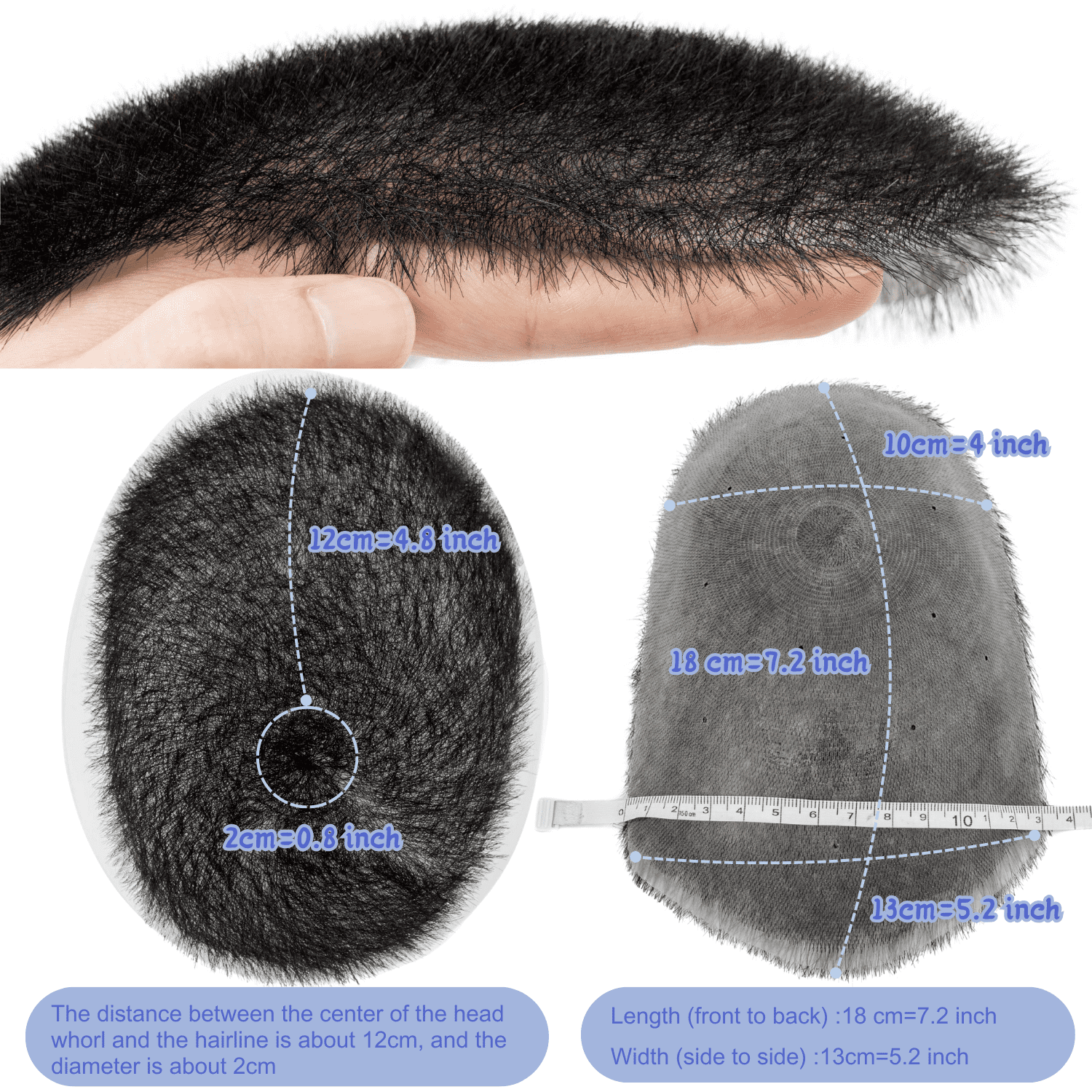 Benehair Poly Skin Thin PU Base Short Toupee Wig Buzz Cut Hairpiece Replacement Systems For Man 100% Remy Real Human Hair Topper Hair Piece 5.2"*7.2" Top Piece Natural Black 120% Density