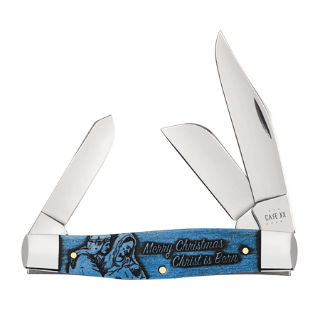 Case xx Knives Merry Christmas Large Stockman Blue Colorwash Bone 10627 Pocket Knife