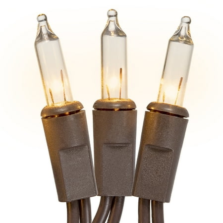 Ghost Light Strand - DecoLights Light Set - 50 Clear Bulbs - Brown Cord