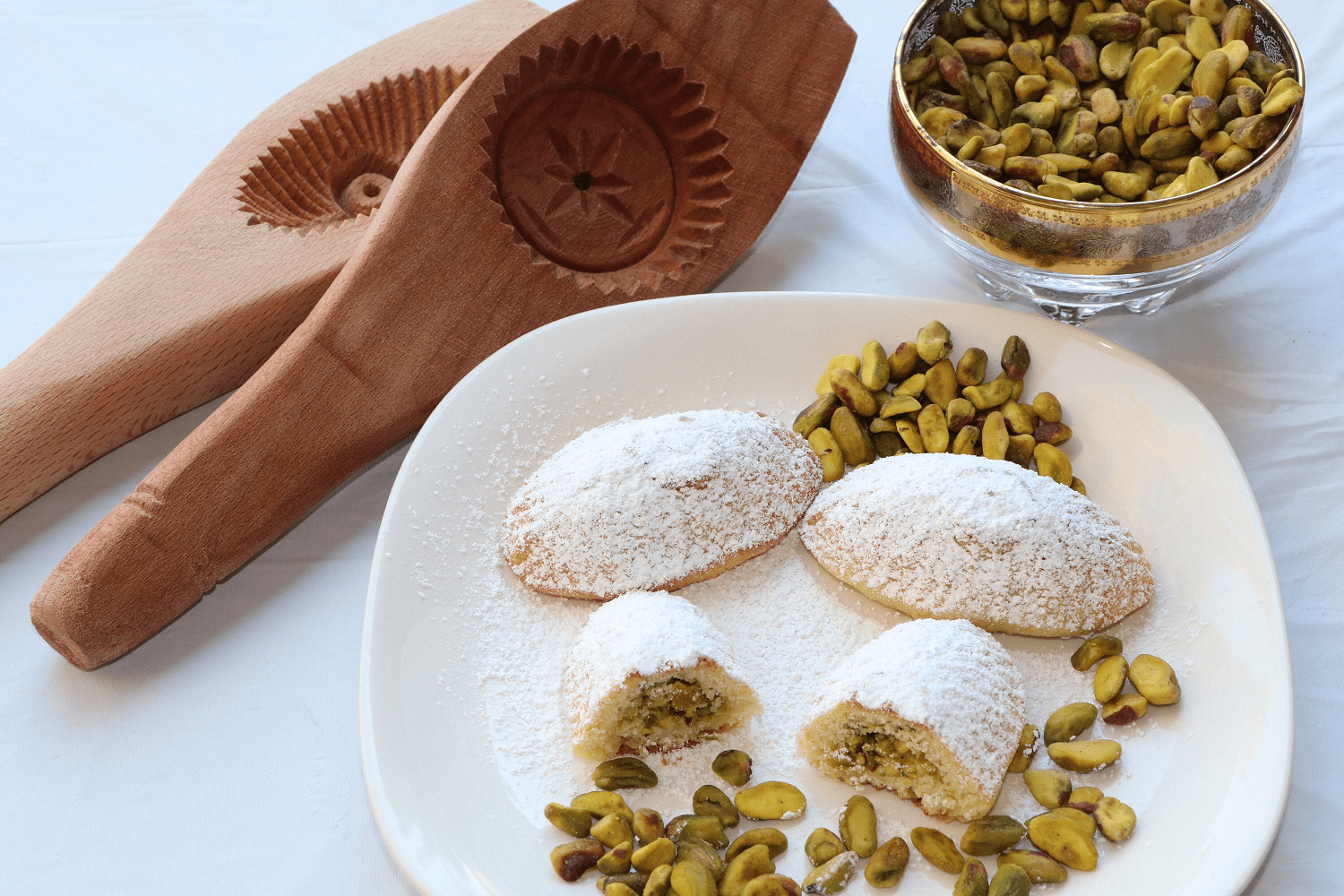Pistachio Stuffed Maamoul Cookies, Freshly Baked Handmade - 12 Pieces Individually Wrapped