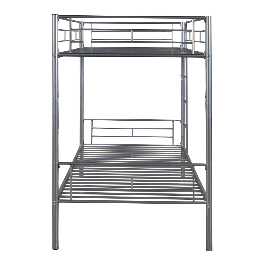 Clipeyh Metal Twin over Twin Bunk Bed with Guardrail and Ladder, Silver