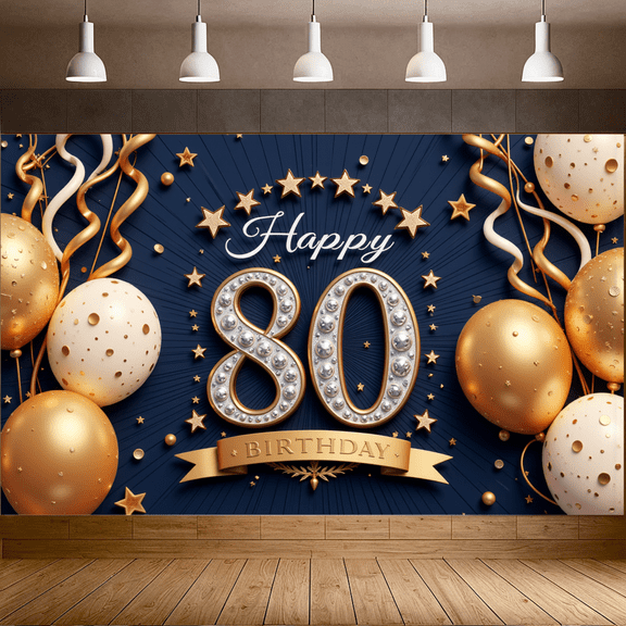 Golden Theme 80th Birthday Banner Decorative Design Milestone Birthday Banner for Birthday Party Celebration Indoor Decoration