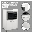 thumbnail image 3 of Ayla Microwave Cabinet with Storage and Upper Shelf for Kitchen Appliances - 2 Door Cabinet Kitchen Storage Cart - Wood Kitchen Cart with Lockable Castors Wheels - White, 3 of 7