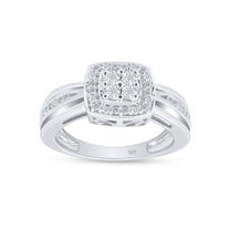 1/12 CT Round Cut Natural White Diamond Square Frame Engagement Ring In 14K White Gold Plated Sterling Silver (Color: I-J, Clarity: I2-I3, 0.08 Cttw) -6